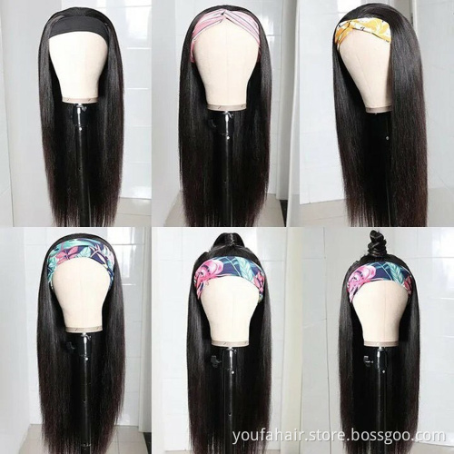 Wholesale 150% Density Unprocessed Virgin Raw Hair Cuticle Aligned Straight Headband Wigs Non Lace Human Hair Machine Made Wigs